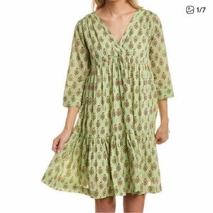 Roller Rabbit Donatella Tiered Block Print Dress Messilla Green Size XL